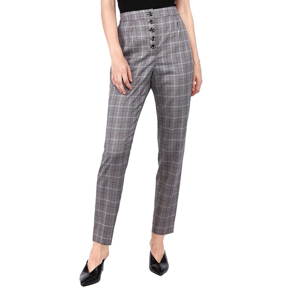 Express NWT High Waisted Plaid Button Front Pants - Picture 4 of 13